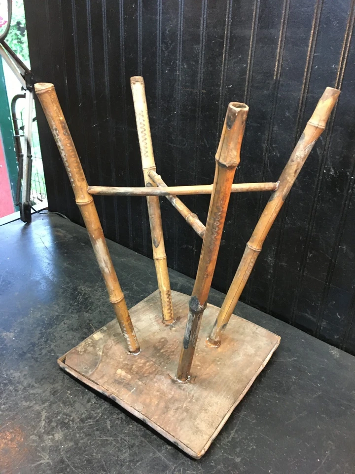 Antigua mesa auxiliar victoriana de bambú soporte para plantas 18 pulgadas de alto, madera 11 pulgadas superior Foto 2 de 4