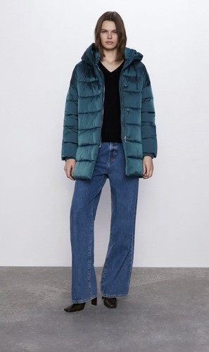 Zara Duck Blue /teal Puffer Hooded Coat Size S UK10 # ITN P-1 - Picture 6 of 9