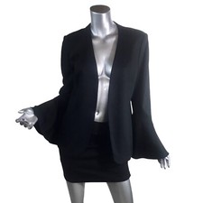 Catherine Malandrino Womens Black Bell Sleeve Open Front Jacket