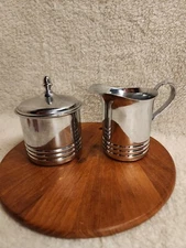 Vintage Farber Bros Cream & Sugar Silverplate Krome Kraft Art Deco NYC USA