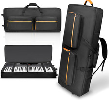 61-Key Keyboard Case with Wheels Adjustable Shoulder Straps Padded Rolling Gi