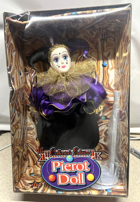 Vintage 1996 Pierrot Doll Ceramic Clown New Collector's Edition Make Believe Ltd