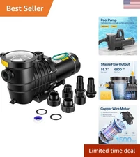 2.0HP Dual Voltage Pool Pump - Self-Priming, 6800GPH for In-Ground/Above Ground