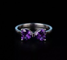 Amethyst Heart Bow Ring, 925 Sterling Silver,...