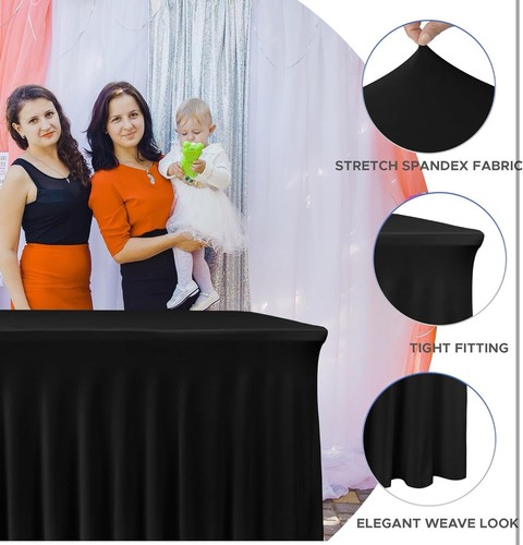 Spandex schwarz Tisch Rock für 6 Fuß rechteckige Tische, 4er Pack - 72 x 30 Zoll Passform - Bild 4 von 7