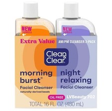 Clean and Clear Day and Night Acne Face Wash, daily use Oil-Free, 8 fl oz 2 Pack