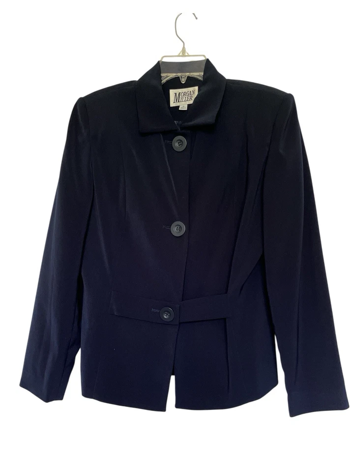 Blazer y falda Morgan Miller 2 piezas azul marino carrera traje talla 10 manga larga forrado Foto 2 de 4