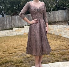 Vtg 1950s Emma Domb Pink Lace Party Dress Tea Fit & Flare Illusion Size XS *read