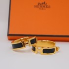 NEW HERMES Olympe Earrings Yellow Gold Plated Black Classic RARE