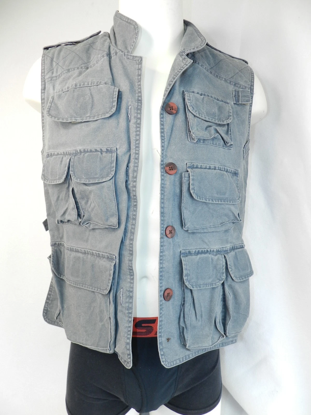 Vintage 90s Orvis Mens Lage Distressed Stonewash Tactical Fishing Vest Jacket