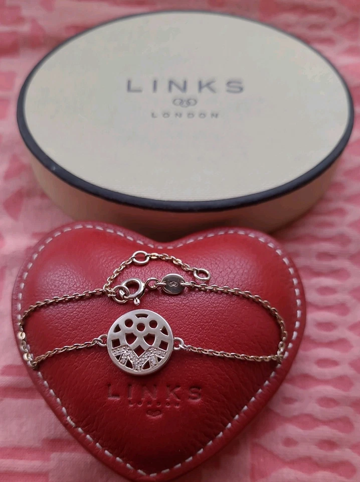 Brazalete de plata esterlina y diamantes atemporales de Londres con eslabones genuinos 6,25-7,5" 3,38 g Foto 2 de 4