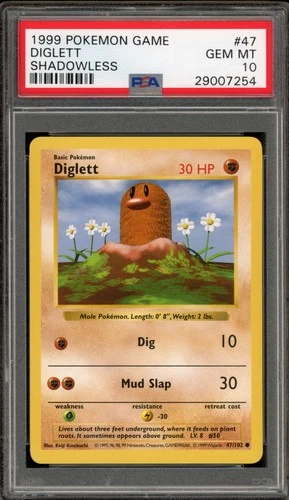 Pokemon Diglett Base Set Shadowless #47 PSA 10 Gem Mint