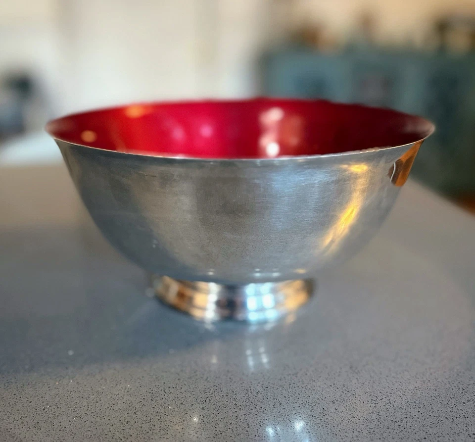 Vintage Reed&Barton Silverplated and Red Enable Large Bowl Mid-Centry Modern 8" - Image 3 of 4