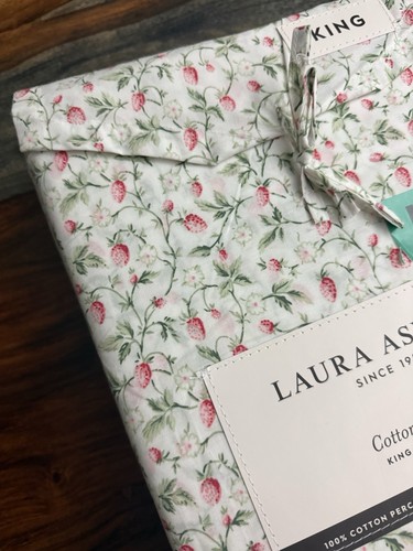 Laura Ashley King Sheet Set Bramble Vine Pink 4pc Cottage Farmhouse Green White - Picture 5 of 6