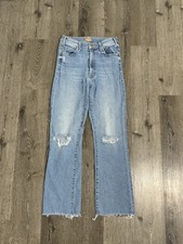Mother The Hustler Ankle Fray Jeans Womens 27 Light Wash Denim High Rise