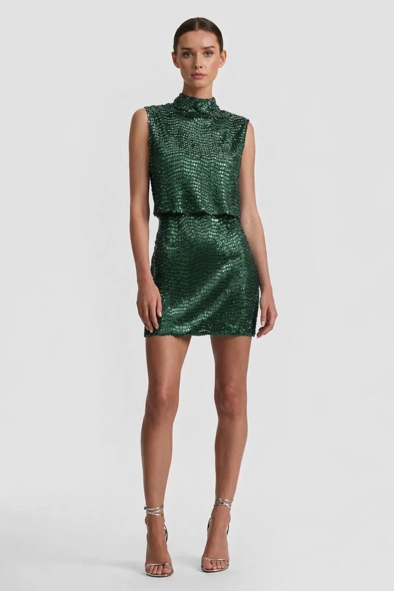 badgley mischka green sequin dress Green Sequin Gown