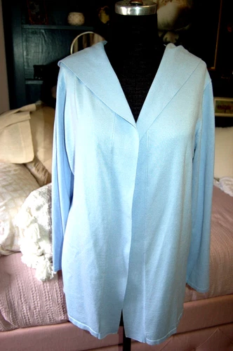 Cyrus Open Front Cardigan Sweater Womens L Blue Lightweight Pockets Hooded