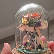Multicolor Artificial Rose Flower Arrangement in Glass Dome with Dried Flowers