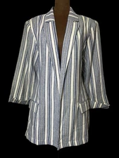 Soho Blazer Women’s XL Open Front Lightweight Casual Blue Striped 3/4 Sleeve