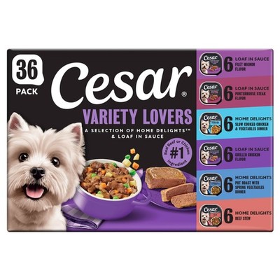 Cesar Home Delights& Classic Loaf in Sauce Wet Dog Food Variety, 36Ct (Pack of 1