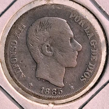 1885 10 Centimos Philippines .835 Good Silver Coin - Alfonso XII