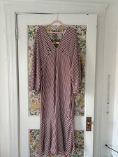 NA-KD Red White Striped V-Neck Long Sleeve Backless Midi Dress Size 42