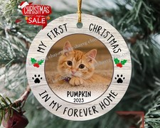 Cat First Christmas Ornament - Cat Picture Ornament - Cat's 1st Christmas Cer...