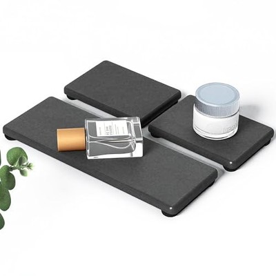 3PCS Stone Drying Tray, Water Absorbing Stone Tray for Sink, 3pcs Dark Gray