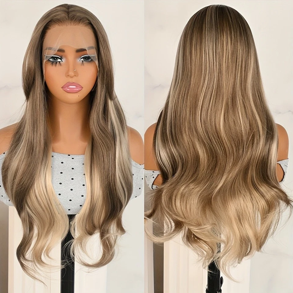 Ombre Brown Blonde Lace Front Wigs Pre Plucked Natural Hairline Heat Resistant - Image 3 of 4