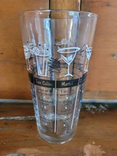 Vintage LIBBEY GLASS COCKTAIL RECIPE mixing glass 12oz black white