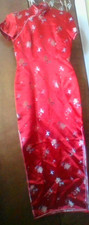 Vtg Red Asian Cheongsam Dress Traditional Satin Rayon Frog Close Sz S/M 34 EUC