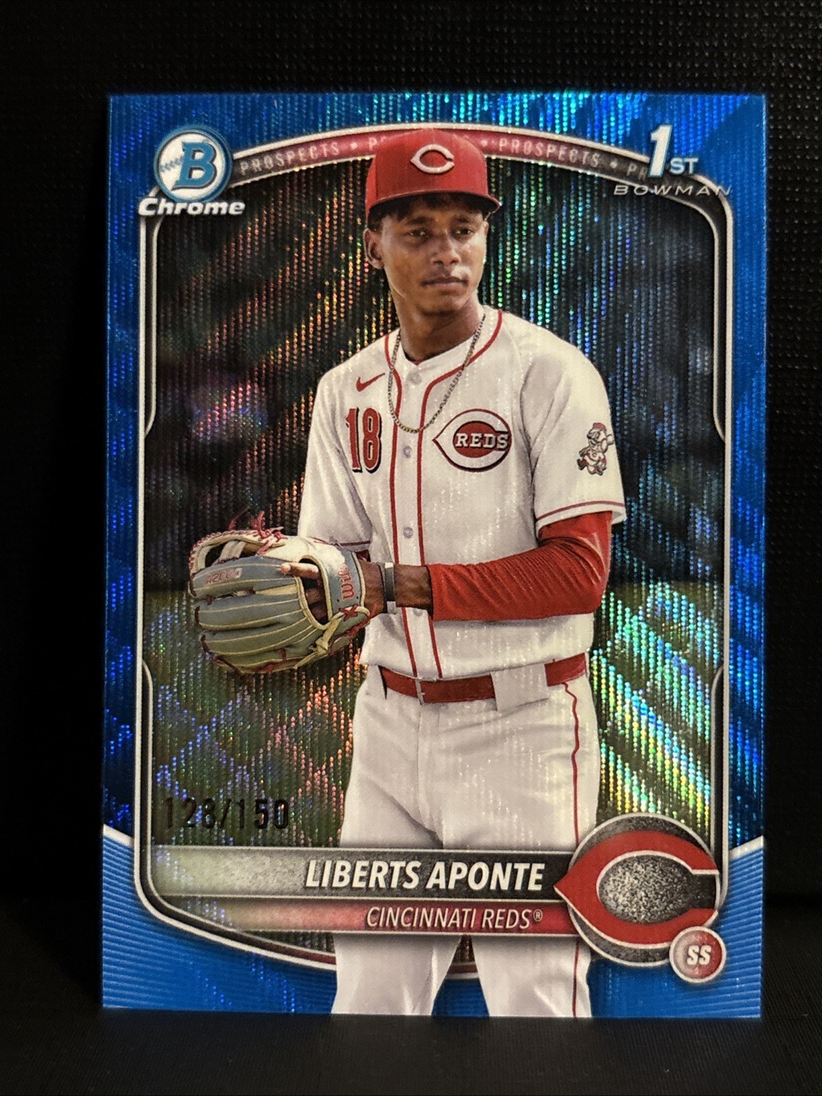 Liberts Aponte 2025 Bowman Chrome - Blue Wave Refractor 1st /150 Cincinnati Reds