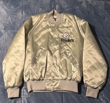 Vintage 90s Holloway Steelers NFL Jacket XL Silver Satin Varsity Bomber