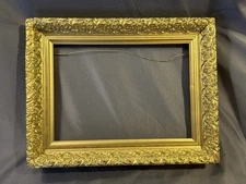 Antique Victorian Ornate Gold Carved Wood and Gesso Floral Embellished Frame