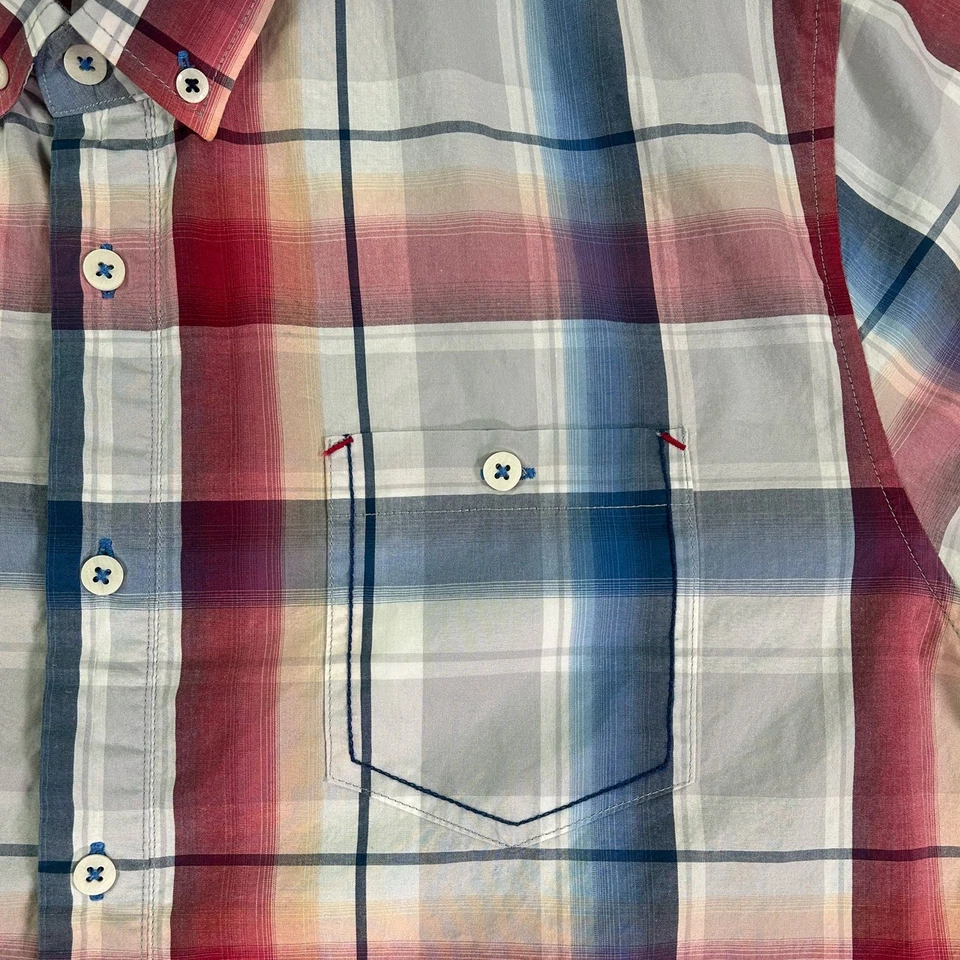 7 Diamonds Men's Shirt XL SLIM (46" Chest) Plaid Short Sleeve Button Down Casual - Image 4 of 4