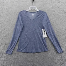 RBX Womens Long Sleeve V Neck Athletic Top Heather Blue Size Small NEW