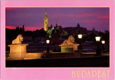 Vintage Budapest Night View Postcard Featuring Fisherman s Bastion & Lions