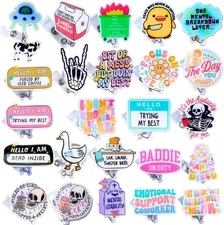 YJ PREMIUMS 24PC Funny Cute Badge Reel Bulk Clip Holder Retractable Fun Cool