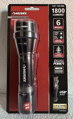 #ad Husky 1800 Lumen Rechargeable Tactical Flashlight 6 Mode Twist Focus Dual Power $26.24
