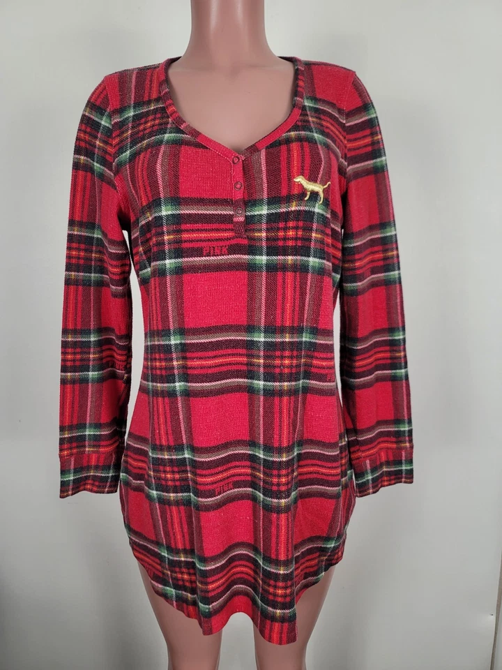 Victoria's Secret Pijama de Una Pieza Navidad Cuadros Henley Camisón Grande Foto 2 de 4