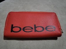 Bebe Excellent Condition Logo Orange Red Wallet Zip A Round