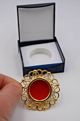 Large Gold Plated Relic Theca, Reliquary w/ Crystal Window & Display Case-C - Picture 6 of 12