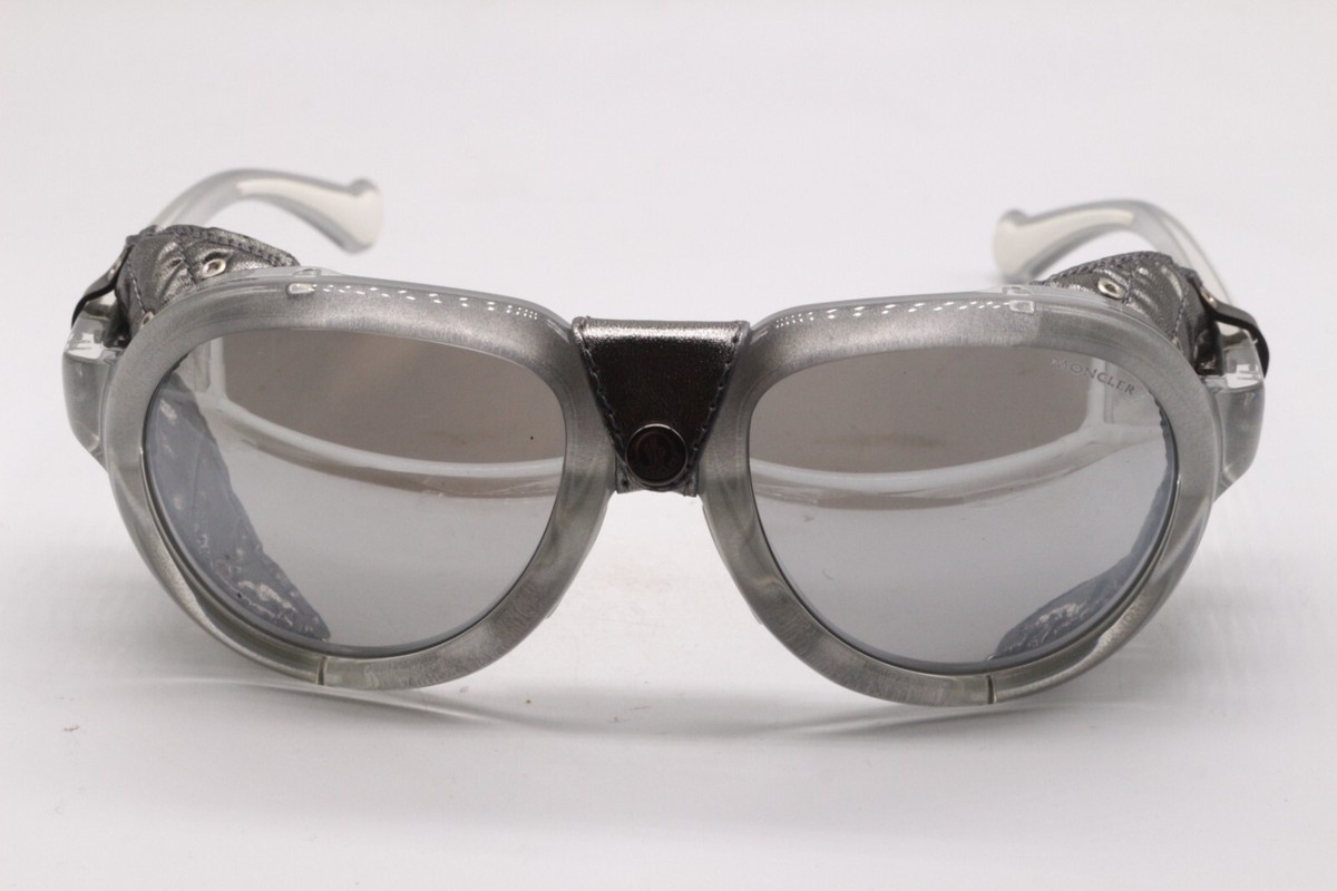 NEW MONCLER ML 0090 20C CLEAR SILVER LEATHER MIRRORED AUTHENTIC  