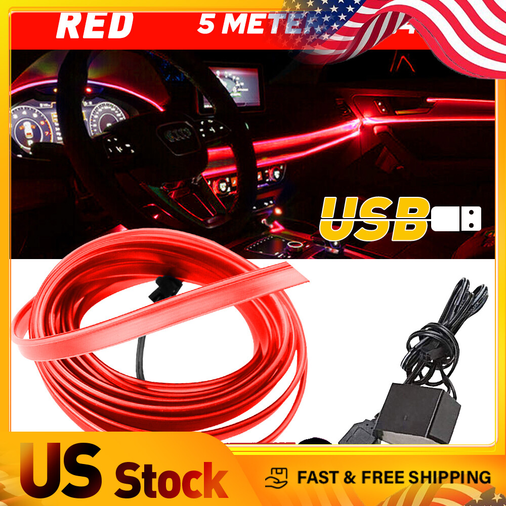 5M Red LED Car Interior Atmosphere Light Strip Accessories