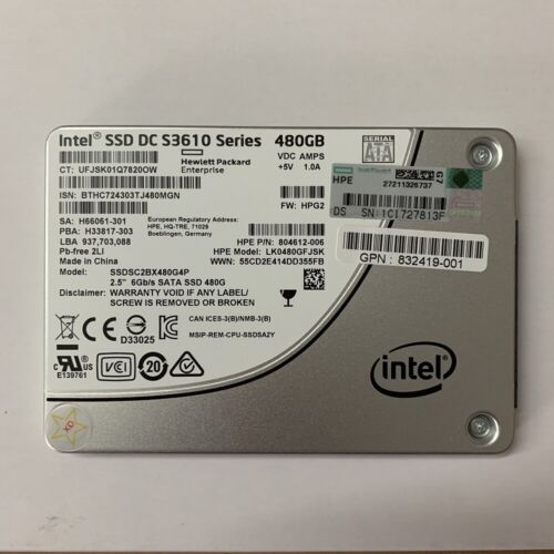 HP S3610 480GB 2.5'' SFF SATA 6G MLC SSD Solid State Drive 804612-006 832419-001 - Picture 2 of 4