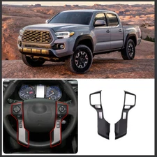 Car Steering Wheel 3+3 Button Frame Trim For Toyota Tacoma 2016-2023 Matt Black