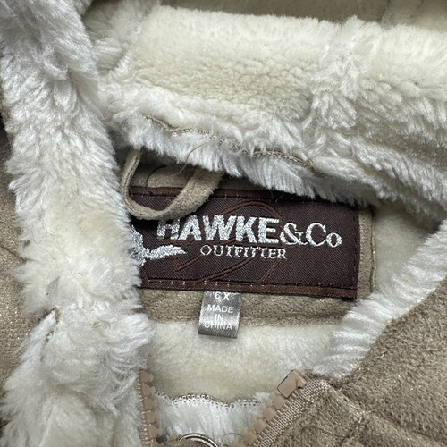 Hawke & Co Girl Rancher Coat 6X Beige Faux Suede Leather Full Zip Toggle Sparkly - Picture 3 of 6