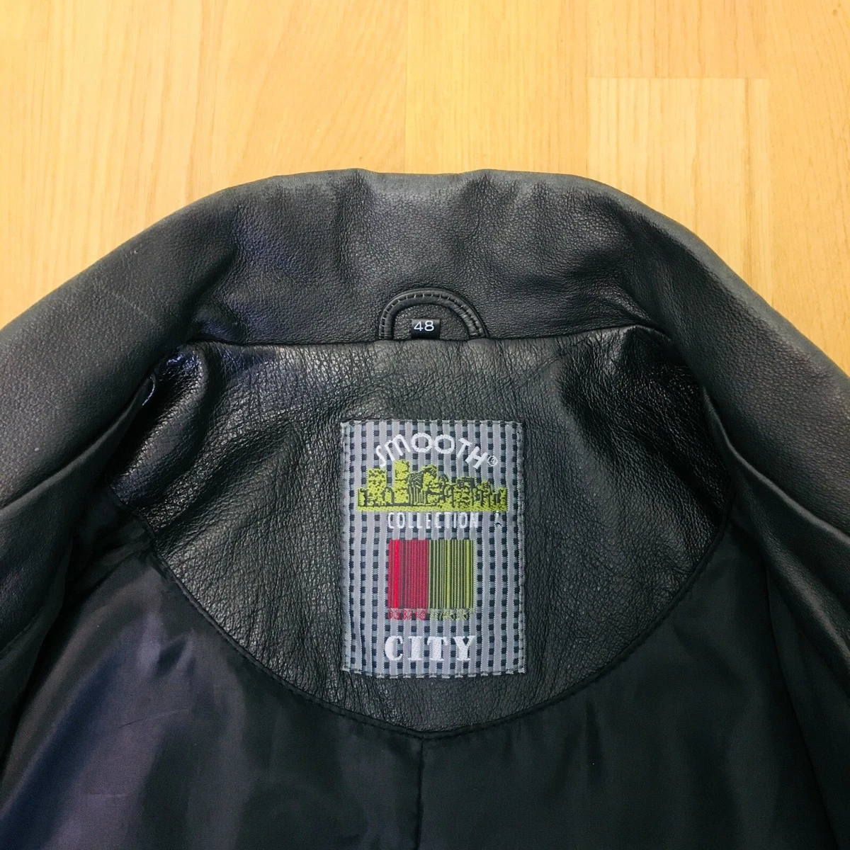 Vintage 90s Smooth City Collection Black Leather Jacket Size EUR 48 US UK 38