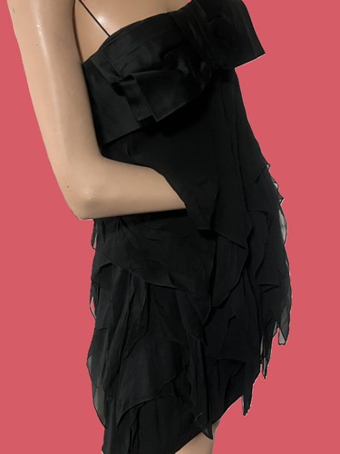 Abito da cocktail vintage anni 60 seta chiffon stile flapper orlo a fazzoletto nero piccolo - Foto 3 di 10
