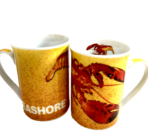 Mugs Chowder Hot Drinks Signed Paul Cardew Seashore Front Inside Red Lobsters - Picture 3 of 7